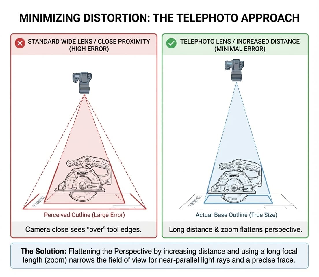 Minimizing distortion with telephoto approach