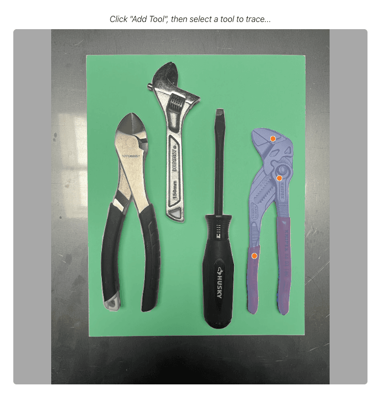 Selecting control points on a tool