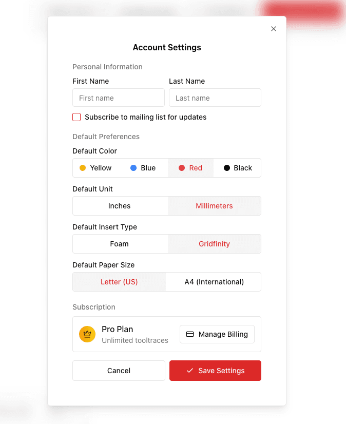 User account settings